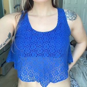 Royal Blue Lace Cropped Tank